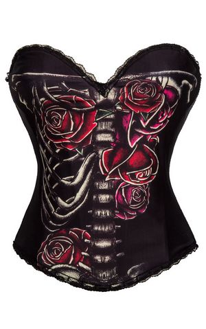 F66367 Rock Skull and Rose Steampunk Fashion Overbust Bustier Corset